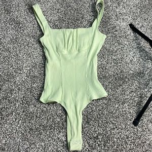 CAPULET mint green ribbed thong bodysuit size small new